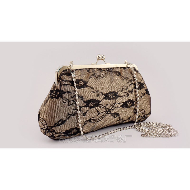 [] Satin Satin Lace Bead Chain Mouth Gold Evening Bag Cheongsam Bag Qx20077 - Image 3