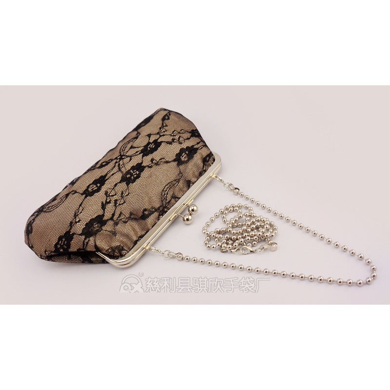 [] Satin Satin Lace Bead Chain Mouth Gold Evening Bag Cheongsam Bag Qx20077 - Image 5