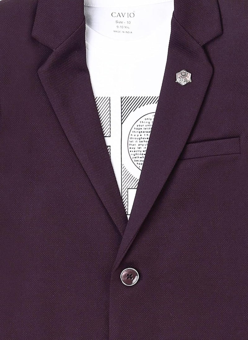 CAVIO Boys Regular Fit Solid Blazer in Maroon - Image 3