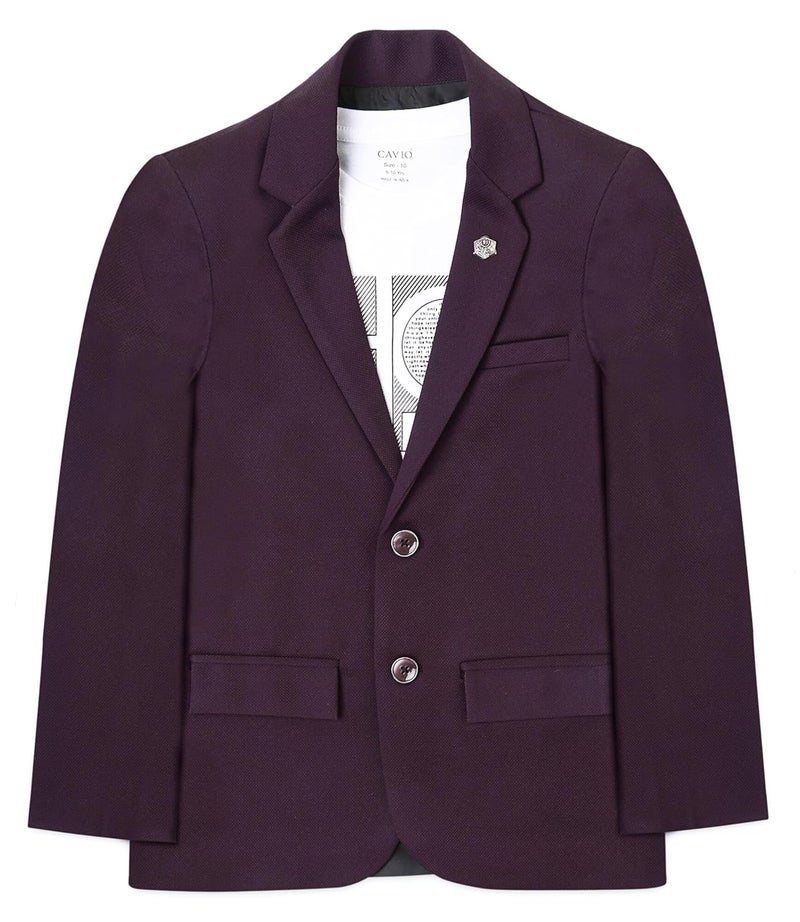 CAVIO Boys Regular Fit Solid Blazer in Maroon - Image 1