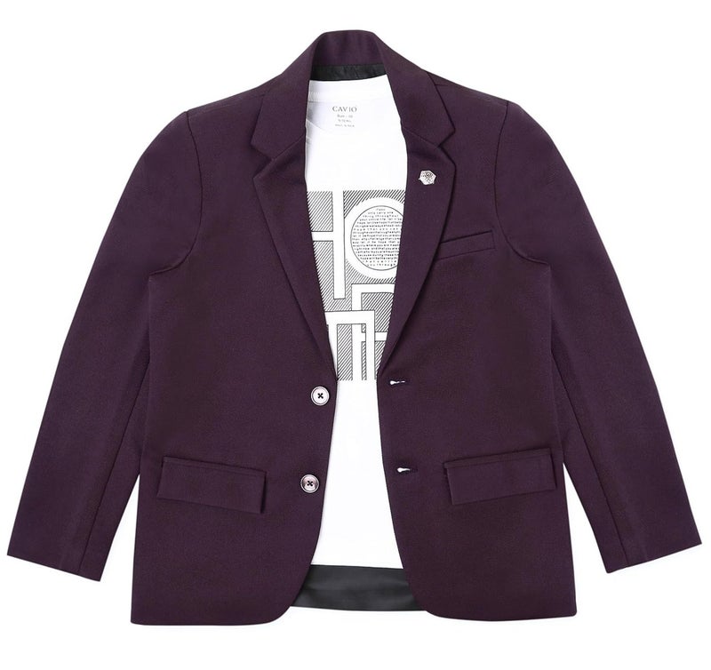 CAVIO Boys Regular Fit Solid Blazer in Maroon - Image 2