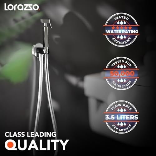 Lorazzo Brass Pro-X1 Health Faucet (Complete Set with 1-Meter Hose Pipe & Wall Hook) | Pure Brass | Chrome Finish | Jet Faucet for Toilet | Bathroom Jet Spray | 1-Year Lorazzo Limited Warranty - Image 4