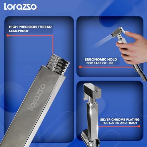 Lorazzo Brass Pro-X1 Health Faucet (Complete Set with 1-Meter Hose Pipe & Wall Hook) | Pure Brass | Chrome Finish | Jet Faucet for Toilet | Bathroom Jet Spray | 1-Year Lorazzo Limited Warranty - Image 5