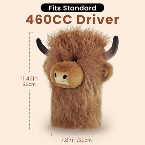 mytag Curly-haired Highland Cow Driver Headcover Funny, Soft Cozy Plush Animal Golf Driver Head Cover Brown - Image 5