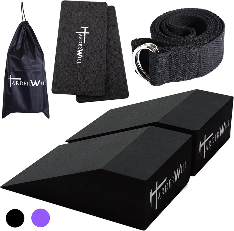 HarderWill Yoga Foam Wedge Blocks (Pair), Calf Raise Block, Calf Stretcher, Yoga Wrist Support, Balance, Pushup, Fitness, Pilates, Heel Stretcher, Squat Wedge with Gym Bag - Image 1