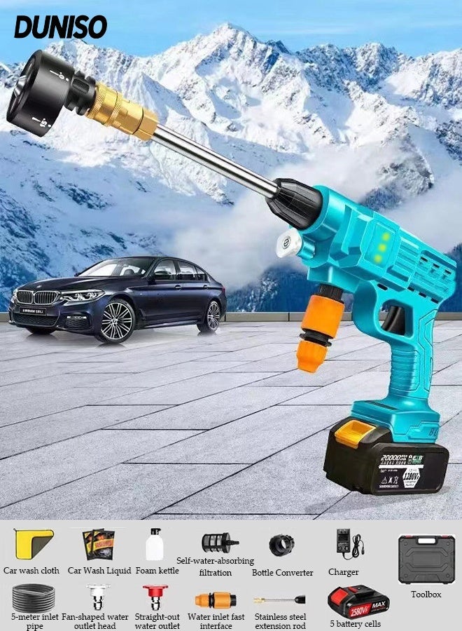 DUNISO High Pressure Washer, Powerful Car Floor Washing Pump, Portable Cordless Electric High Pressure Washer with 5-meter Hose and Mechanical Storage Box, for Cleaning Bikes, Motorcycles, Cars, Floors, Driveways and Gardens - Image 1