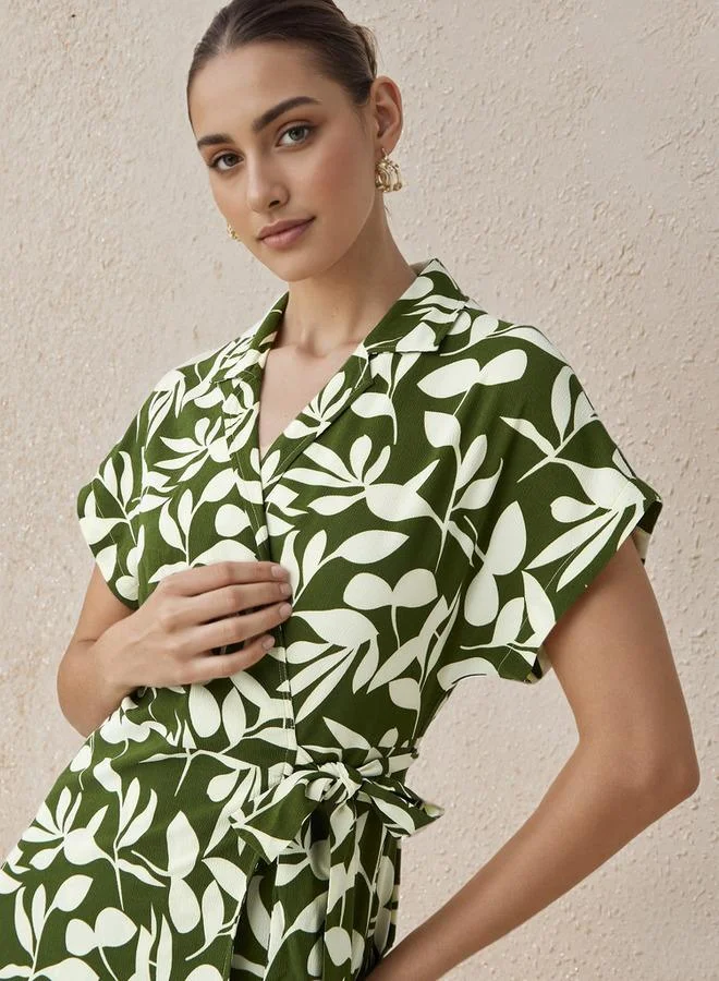 Splash FAV  Leaf Print Wrap Style Women Dress with Tie-Up Detail for Women | Best Price UAE