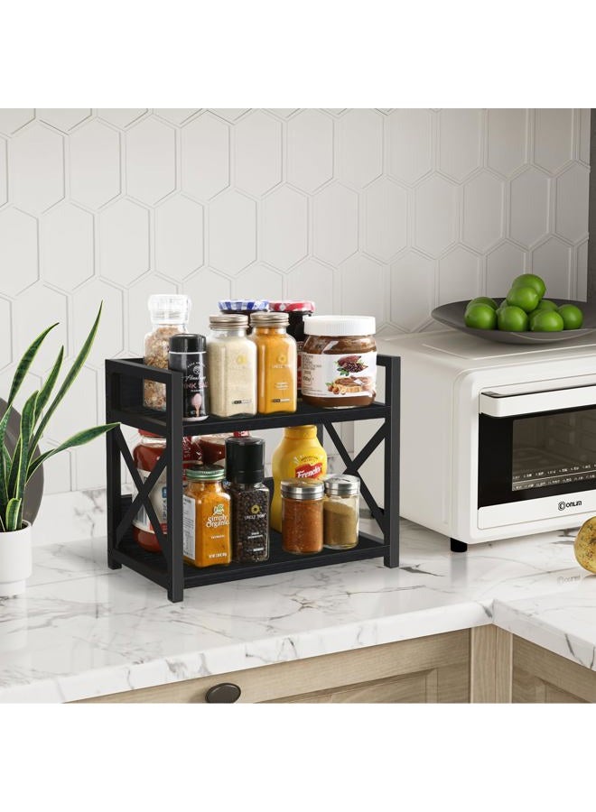 YINMIT Countertop Shelf Organizer,Coffee Bar Accessories,Spice Rack,Coffee Counter Shelf,2 Tier Coffee Organizer Station for Mugs,Cups,Cream,Syrup (Black, Small) - Image 4