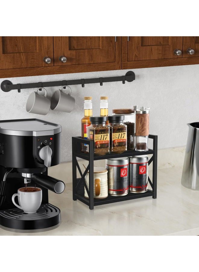 YINMIT Countertop Shelf Organizer,Coffee Bar Accessories,Spice Rack,Coffee Counter Shelf,2 Tier Coffee Organizer Station for Mugs,Cups,Cream,Syrup (Black, Small) - Image 2