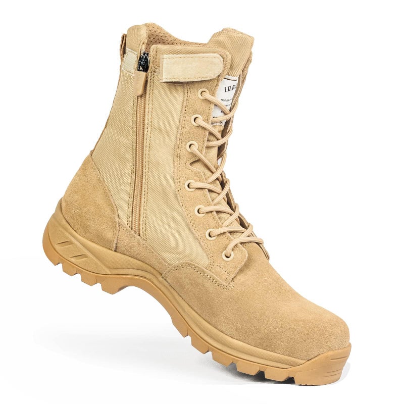IODSON Men's Military Tactical Boots with Side Zipper, Puncture Resistant Work Boots, Desert Combat Boots, Army Jungle Boots, 8 Inches Lightweight Hiking Boots, Beige, 11 - Image 1