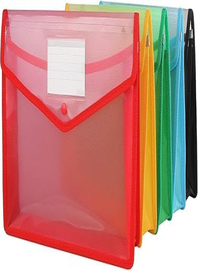 Alusters File Folder, Transparent Poly-Plastic A4/Foolscap Documents File Storage Bag with Snap Button Set of 5/Certificate File Folder - Image 1