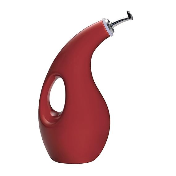 Solid Glaze EVOO Olive Oil Bottle Dispenser with Spout 24 Ounce Red 