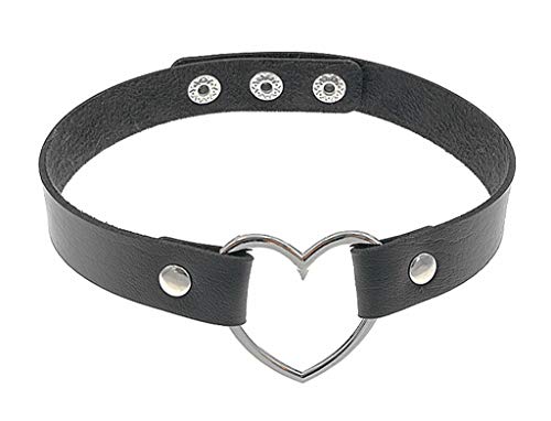 ReNext Gothic Punk Choker,PU Leather Short Necklace with Heart Shape Connector (Black) - Image 1