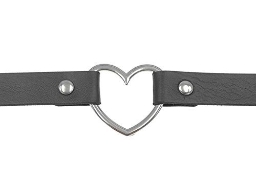 ReNext Gothic Punk Choker,PU Leather Short Necklace with Heart Shape Connector (Black) - Image 3