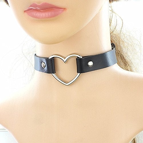ReNext Gothic Punk Choker,PU Leather Short Necklace with Heart Shape Connector (Black) - Image 5