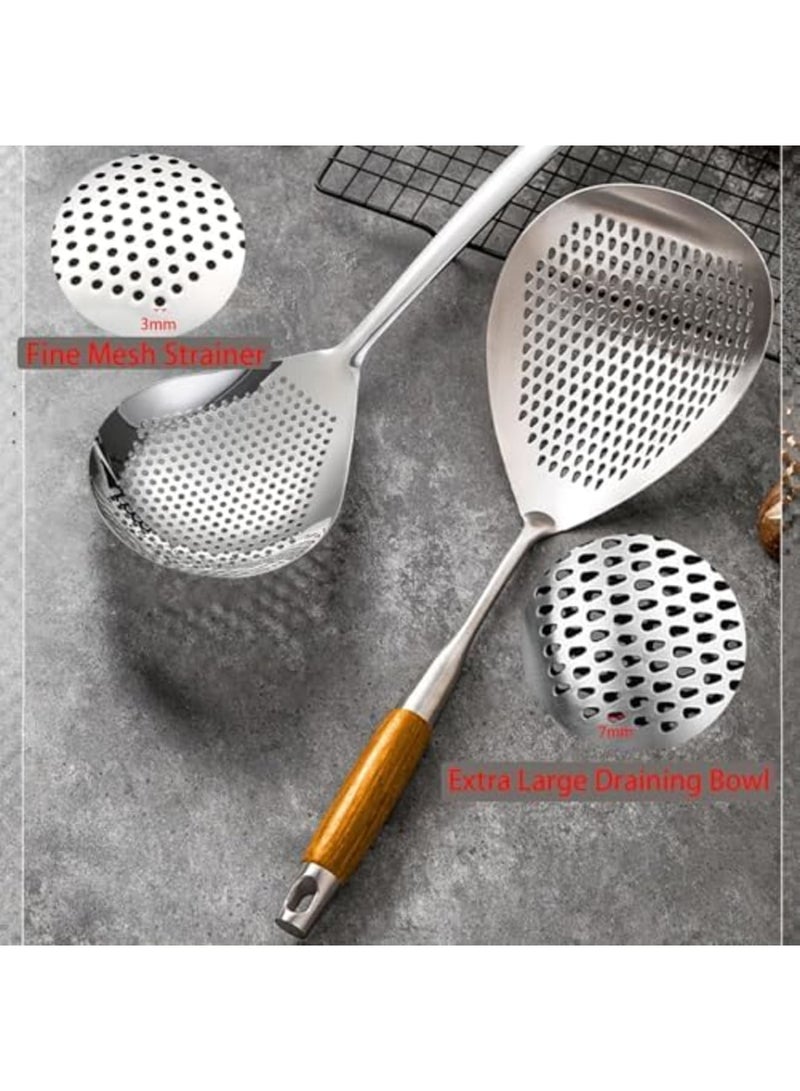 SYOSI مصفاة ملعقة مشبكة، عبوة 2 من ملعقة القلي المصنوعة من الفولاذ المقاوم للصدأ مع مقبض طويل، مثالية للمعكرونة، القلي، والطهي، مصفاة عنكبوت متينة للاستخدام في المطبخ والمقلاة (15 بوصة) - Image 5