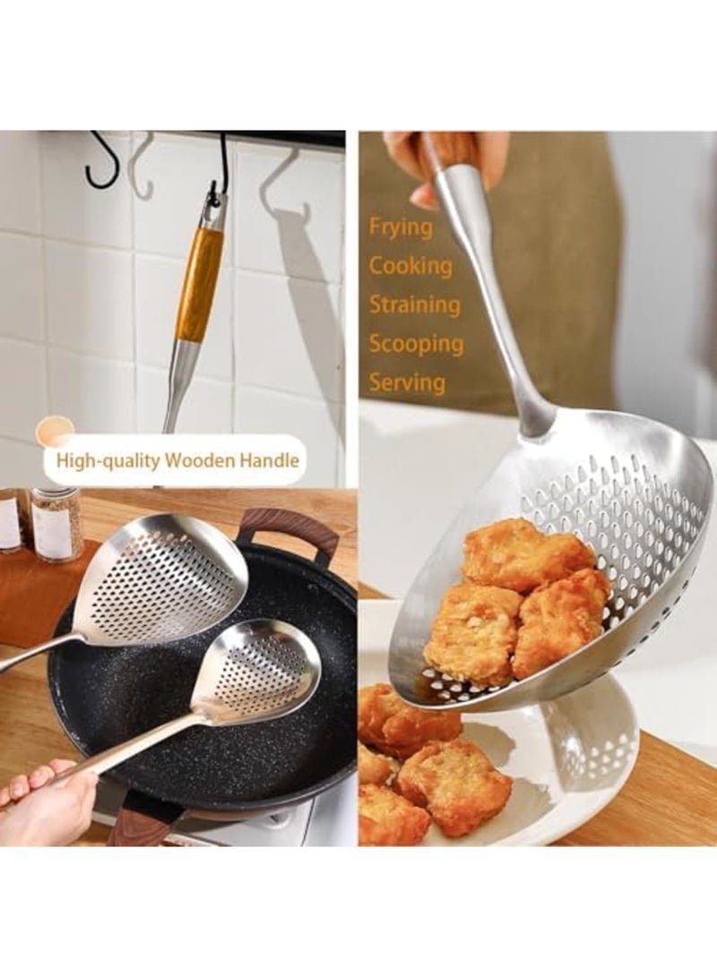 SYOSI مصفاة ملعقة مشبكة، عبوة 2 من ملعقة القلي المصنوعة من الفولاذ المقاوم للصدأ مع مقبض طويل، مثالية للمعكرونة، القلي، والطهي، مصفاة عنكبوت متينة للاستخدام في المطبخ والمقلاة (15 بوصة) - Image 4
