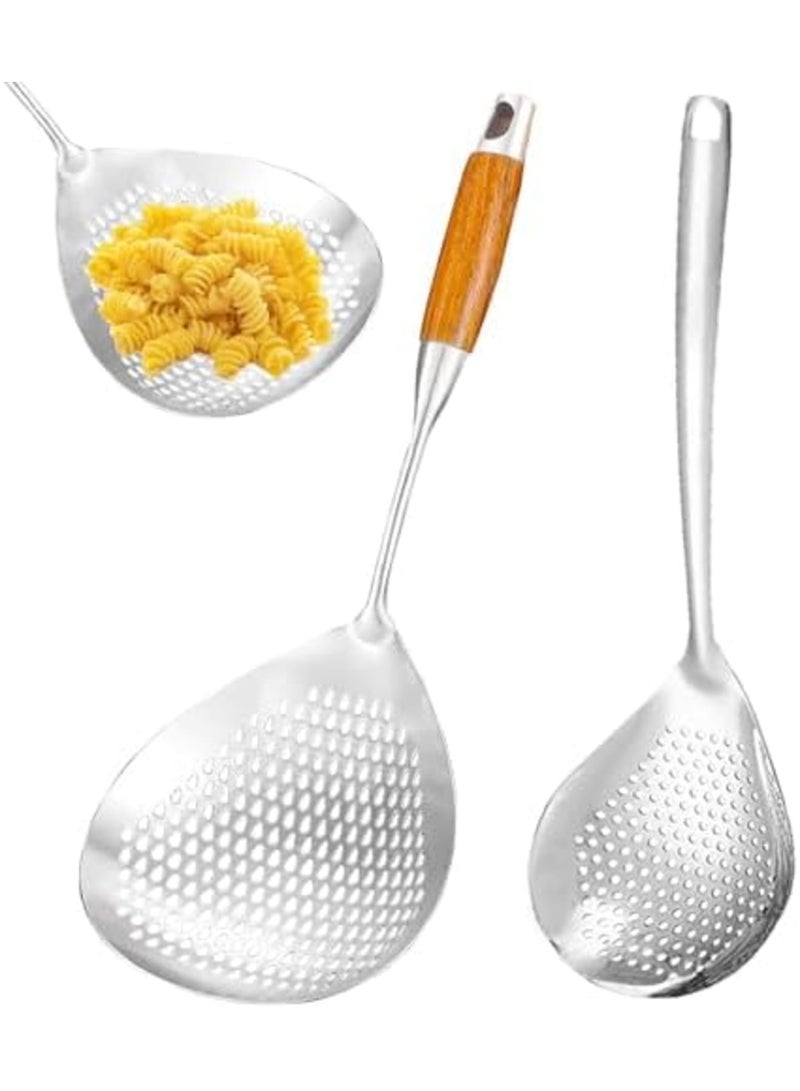 SYOSI مصفاة ملعقة مشبكة، عبوة 2 من ملعقة القلي المصنوعة من الفولاذ المقاوم للصدأ مع مقبض طويل، مثالية للمعكرونة، القلي، والطهي، مصفاة عنكبوت متينة للاستخدام في المطبخ والمقلاة (15 بوصة) - Image 1