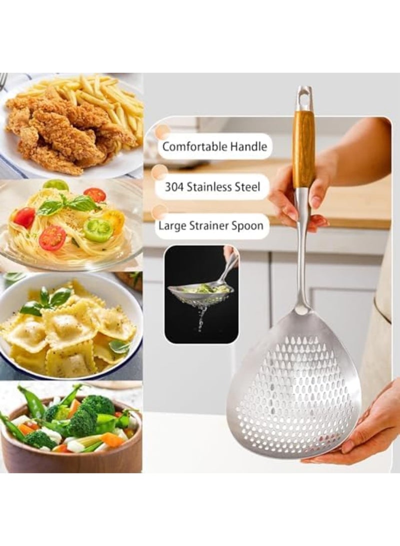 SYOSI مصفاة ملعقة مشبكة، عبوة 2 من ملعقة القلي المصنوعة من الفولاذ المقاوم للصدأ مع مقبض طويل، مثالية للمعكرونة، القلي، والطهي، مصفاة عنكبوت متينة للاستخدام في المطبخ والمقلاة (15 بوصة) - Image 3