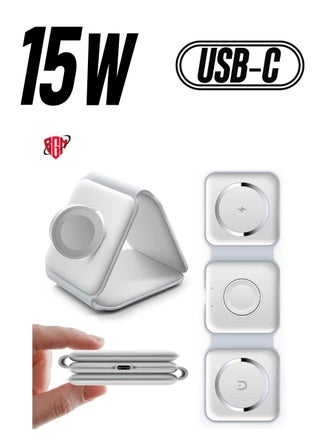 NEW 3-in-1 Foldable Magnetic Wireless Charger 15W Mag-Safe Charging Station for iPhone, Apple Watch, and AirPods (White) - pzsku/ZB1413C51DAE07D45974DZ/45/_/1738266753/95b977c7-c14a-44f7-8307-f2ca95f668f4