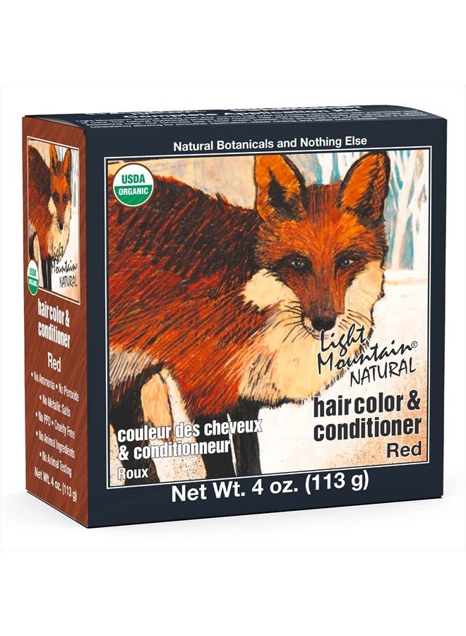 Light Mountain Henna Hair Color & Conditioner, Red - Organic Henna Leaf Powder, Pure Botanical Semi-Permanent Hair Color with Conditioning Benefits, 4 Oz - Image 1