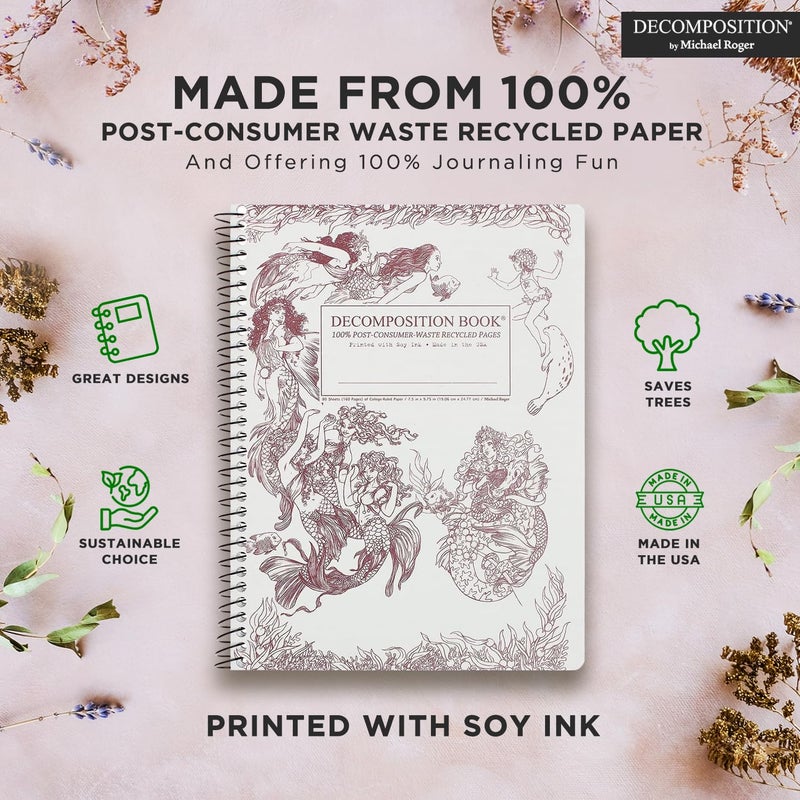 Decomposition Mermaids College Ruled Spiral Notebook - 9.75 x 7.5 Journal with 160 Lined Pages - 100% Recycled Paper - Cute Notebooks for School Supplies, Home & Office - Made in USA - Image 3