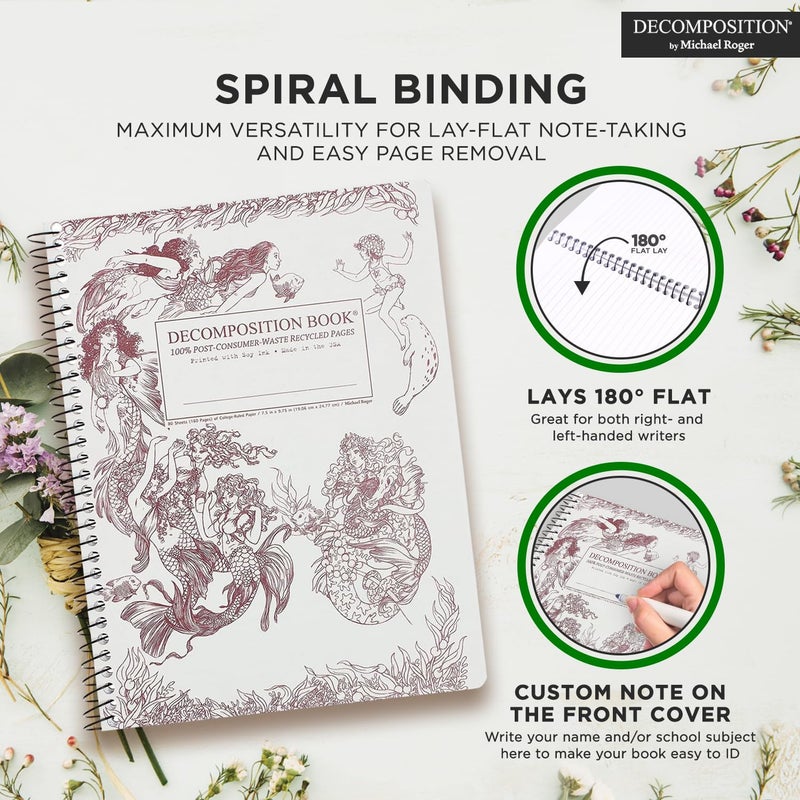 Decomposition Mermaids College Ruled Spiral Notebook - 9.75 x 7.5 Journal with 160 Lined Pages - 100% Recycled Paper - Cute Notebooks for School Supplies, Home & Office - Made in USA - Image 5