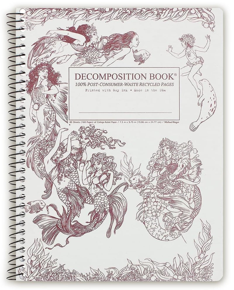 Decomposition Mermaids College Ruled Spiral Notebook - 9.75 x 7.5 Journal with 160 Lined Pages - 100% Recycled Paper - Cute Notebooks for School Supplies, Home & Office - Made in USA - Image 1