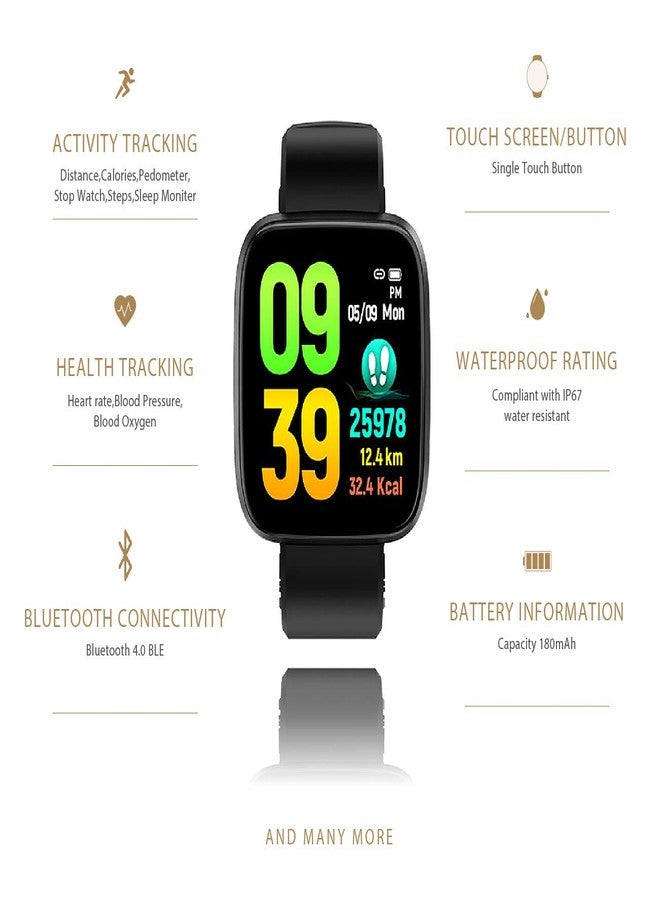 OPTA SB-162 Rubber Bluetooth Heart Rate + Sleep Monitor Fitness Watch Compatible with Android/iOS Smart Phones for UnisexMedium (Black) - Image 2
