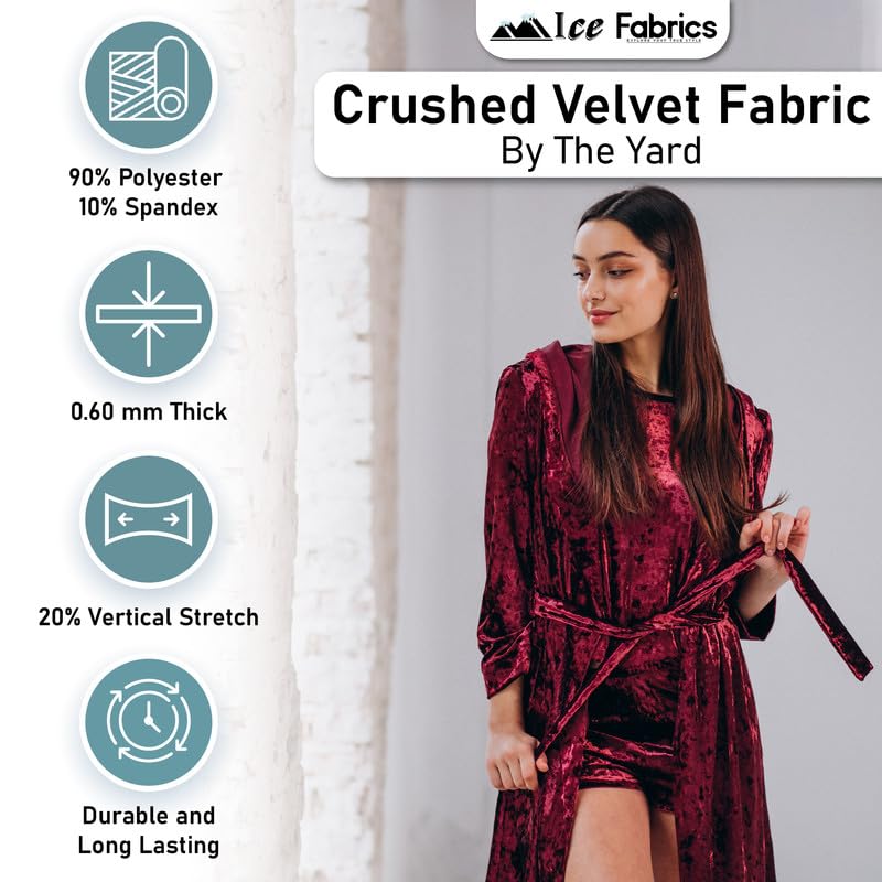 Ice Fabrics Stretch Crushed Velvet Fabric by The Yard - 60/62" Wide Soft Velvety Fabric for Sewing Apparel, Upholstery, Curtains & Decor - 250 GSM - 20% Vertical Stretch - White - 2 Yards - Image 3