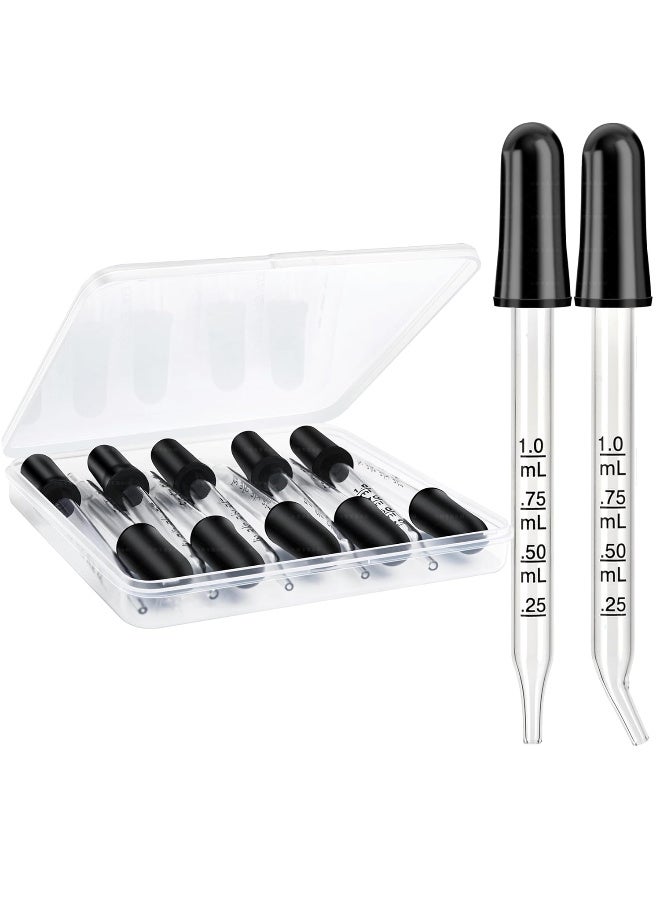 10 Pack Glass Pipette Dropper, 1ml Dropper, Droppers for Oils & Liquids, Bent & Straight Tips for Lab, Crafts, Liquid Measuring & Transferring - Image 1