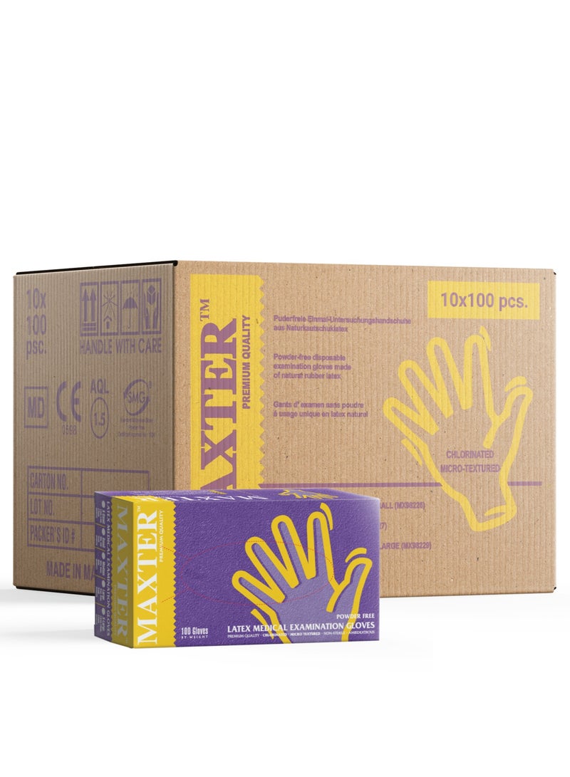 MAXTER Carton 1000 PCS Maxter Latex Powder Free Disposable Gloves Heavy Duty Textured 10x 100 PCS L - Image 1