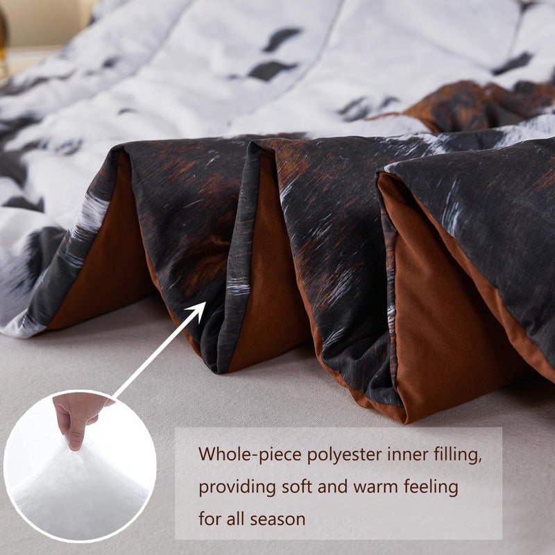 PERFEMET Queen Comforter Set 3 Pieces Cow Print Bedding Set Western Farmhouse Rustic Bed Comforter Set Black White Brown Cowhide Quilt Set - Image 5