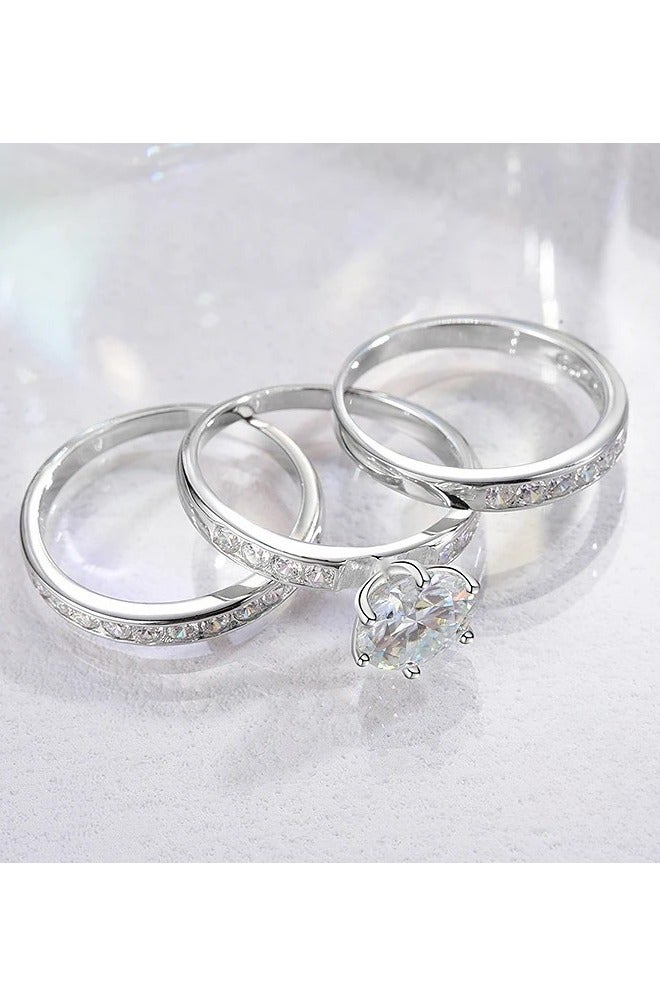 روماد مجموعة خواتم أنيقة مطلية بالذهب الأبيض مرصعة بفص ألماسي لامع في الوسط مع أحجار زركون جانبية تضفي لمسة فاخرة. - Image 4