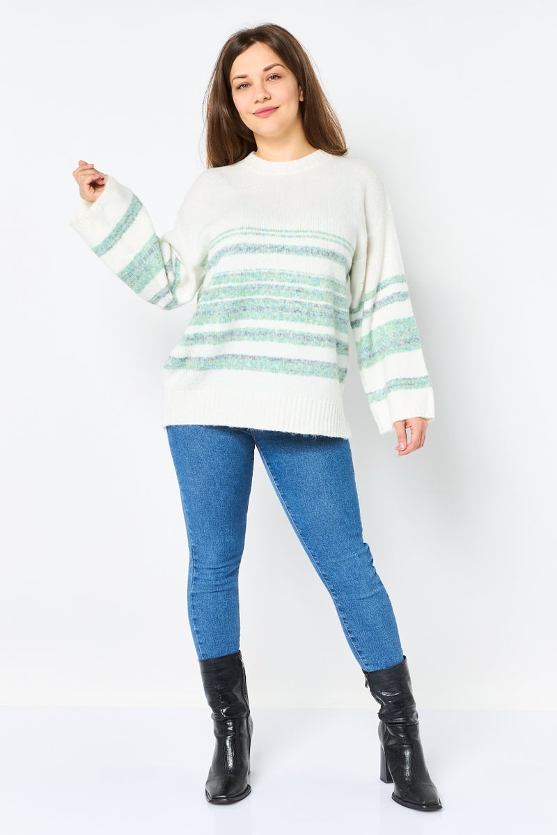 DOROTHY PERKINS Women Crew Neck Striped Sweater, Off White - Image 2