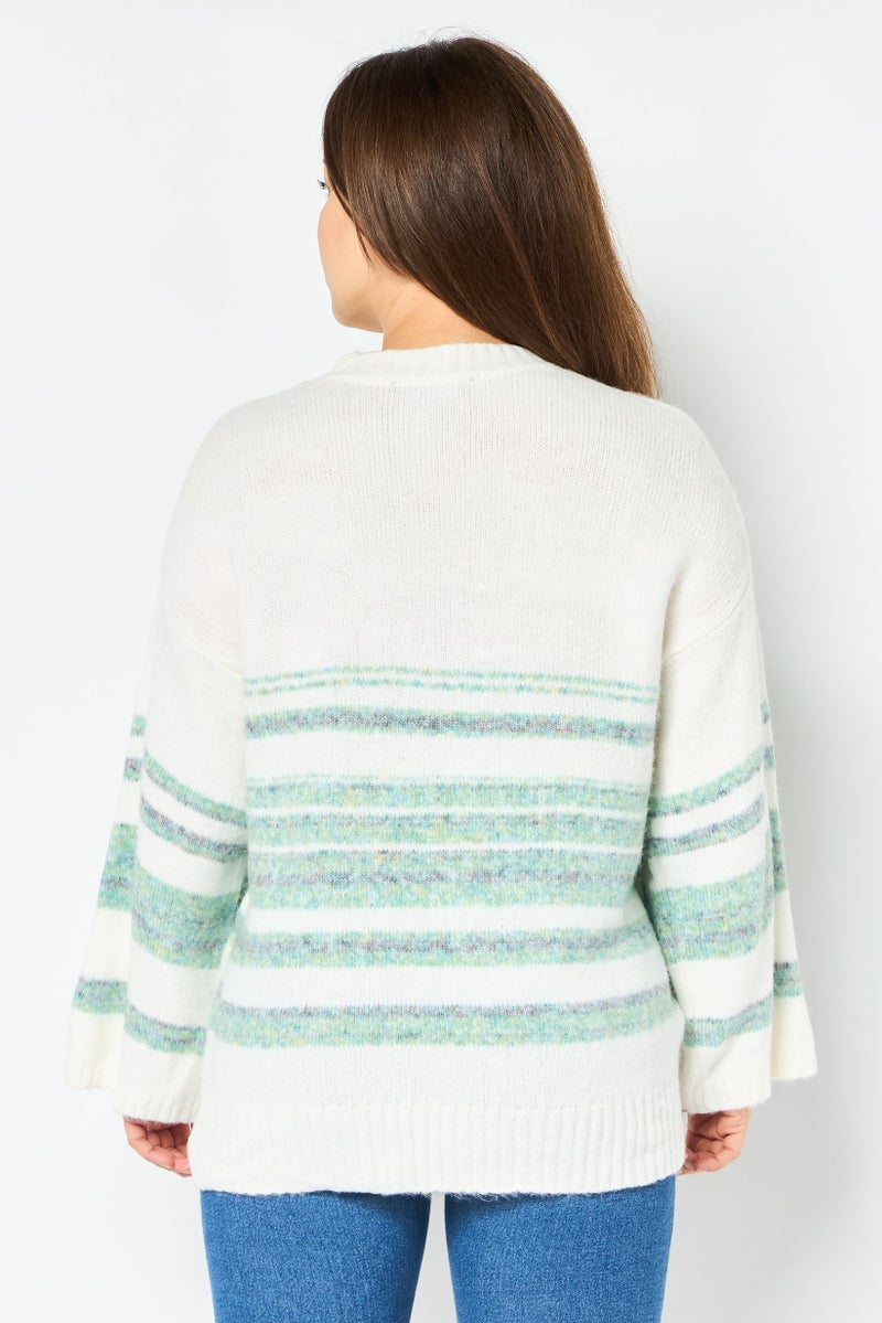 DOROTHY PERKINS Women Crew Neck Striped Sweater, Off White - Image 4