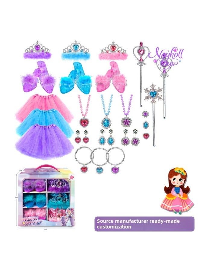 Princess Girls Play Home Jewelry Suit Crown Magic Wand Veil Children's Toys Wholesale-Color:Princess Jewelry Gift Box 3413 - Image 3