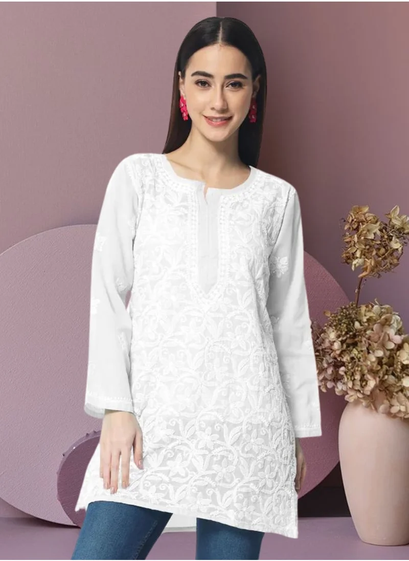 Alaya Hand Embroidered Chikankari Cotton Straight Tunic-AL3591