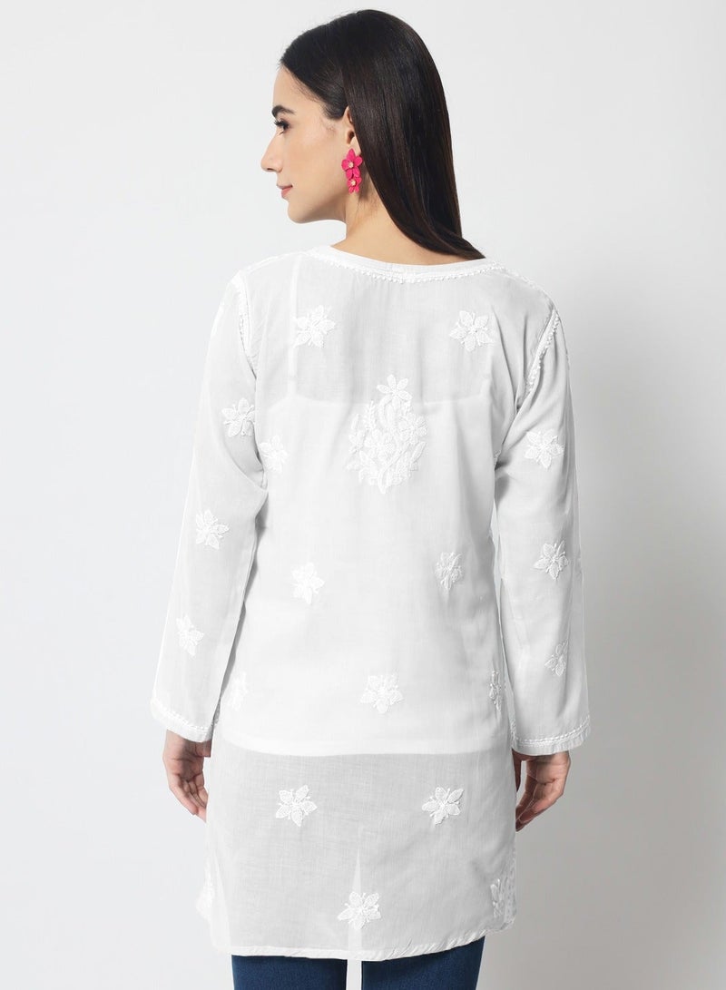Alaya Hand Embroidered Chikankari Cotton Straight Tunic-AL3591 - Image 2