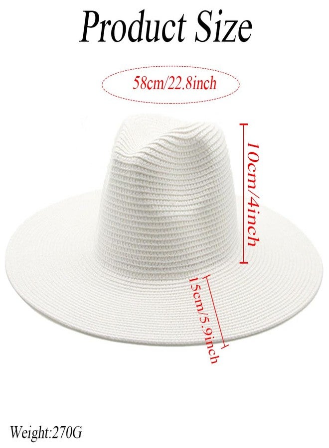 Ericotry Women Girls Large Wide Floppy Brim Summer Beach Sun Hat Straw Cap Swimming Garden Beach Straw Hat for Holiday Traveling White - Image 2