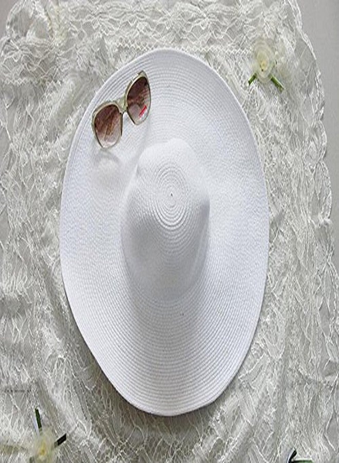 Ericotry Women Girls Large Wide Floppy Brim Summer Beach Sun Hat Straw Cap Swimming Garden Beach Straw Hat for Holiday Traveling White - Image 4