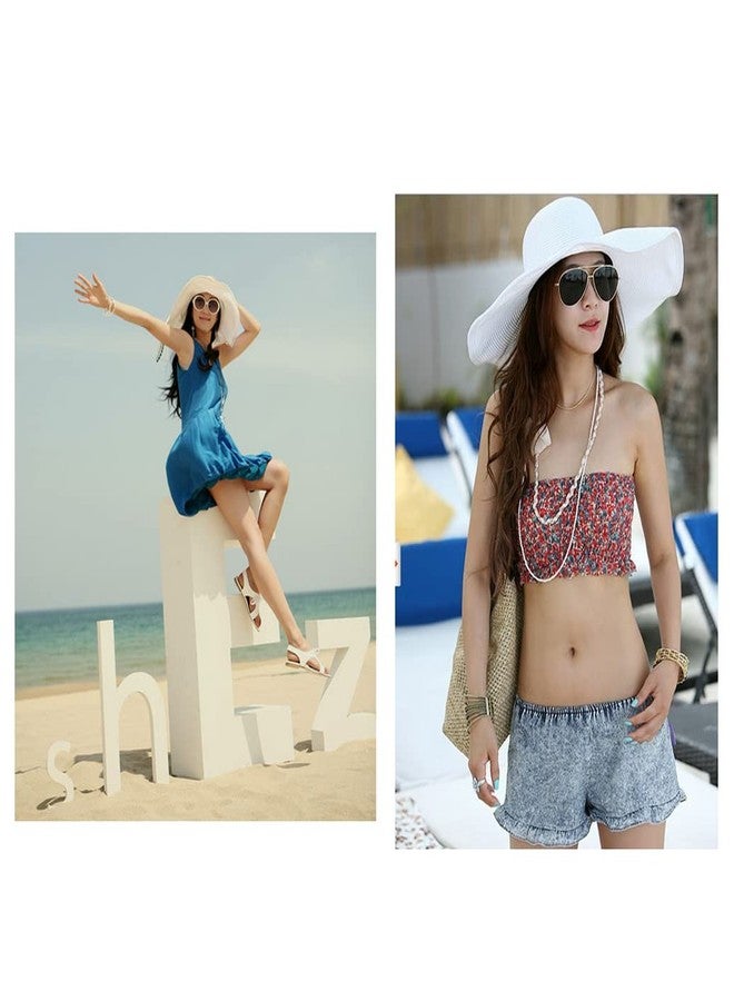 Ericotry Women Girls Large Wide Floppy Brim Summer Beach Sun Hat Straw Cap Swimming Garden Beach Straw Hat for Holiday Traveling White - Image 5