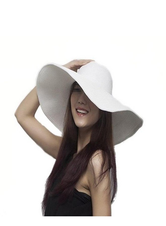 Ericotry Women Girls Large Wide Floppy Brim Summer Beach Sun Hat Straw Cap Swimming Garden Beach Straw Hat for Holiday Traveling White - Image 1
