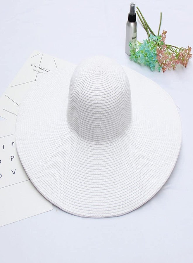 Ericotry Women Girls Large Wide Floppy Brim Summer Beach Sun Hat Straw Cap Swimming Garden Beach Straw Hat for Holiday Traveling White - Image 3