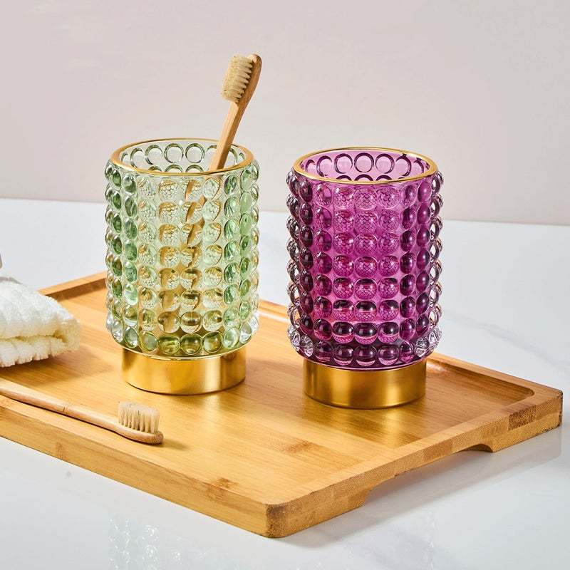 LEICURACE Makeup Brush Holder Organizer,Toothbrush Holders,Desk Pen Pencil Holder,Multifunctional Vintage Glass Brush Cup(A38-2-US/Green/L) - Image 2