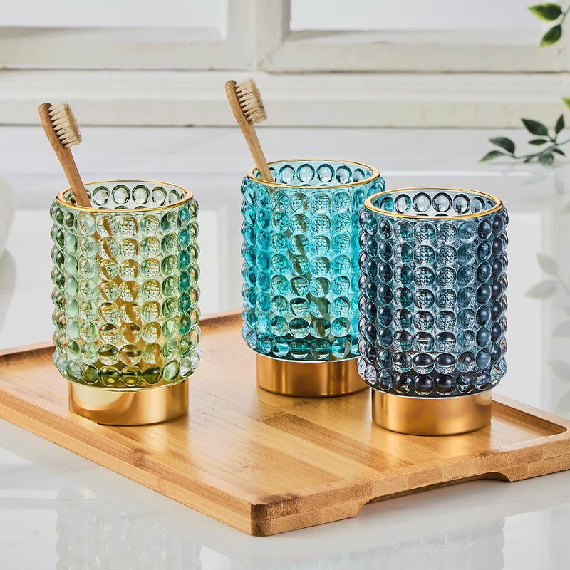 LEICURACE Makeup Brush Holder Organizer,Toothbrush Holders,Desk Pen Pencil Holder,Multifunctional Vintage Glass Brush Cup(A38-2-US/Green/L) - Image 3
