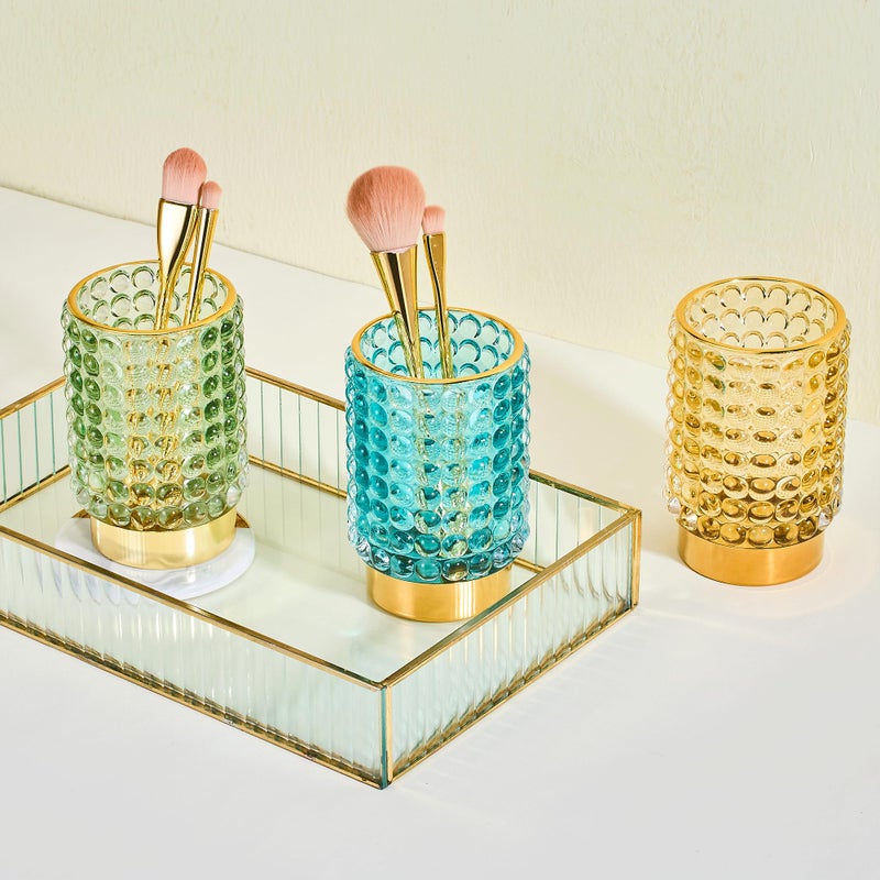 LEICURACE Makeup Brush Holder Organizer,Toothbrush Holders,Desk Pen Pencil Holder,Multifunctional Vintage Glass Brush Cup(A38-2-US/Green/L) - Image 5