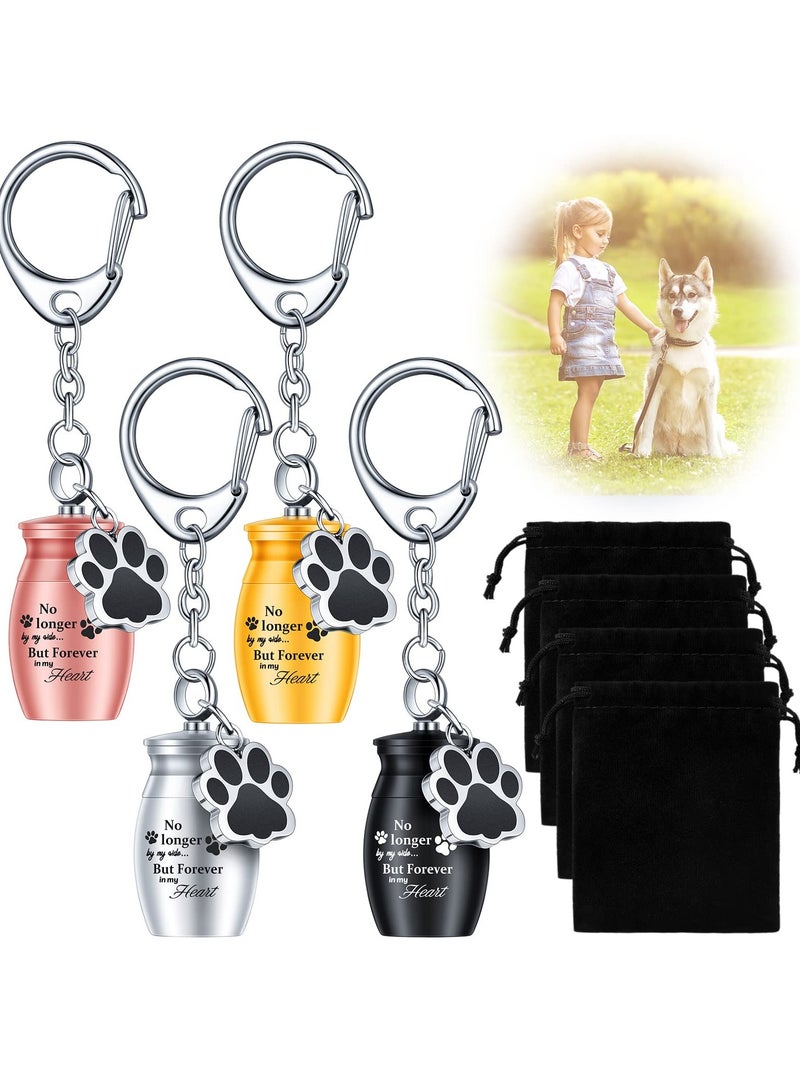 SYOSI 4 Pcs Pet Urns Keychain for Dog Cat Ashes with Storage Bags Small Pet Cremation Keepsake Pend, with 4 Black Velvet Storage Bags, Pet Cremation Jewelry Paw Charm - Image 1