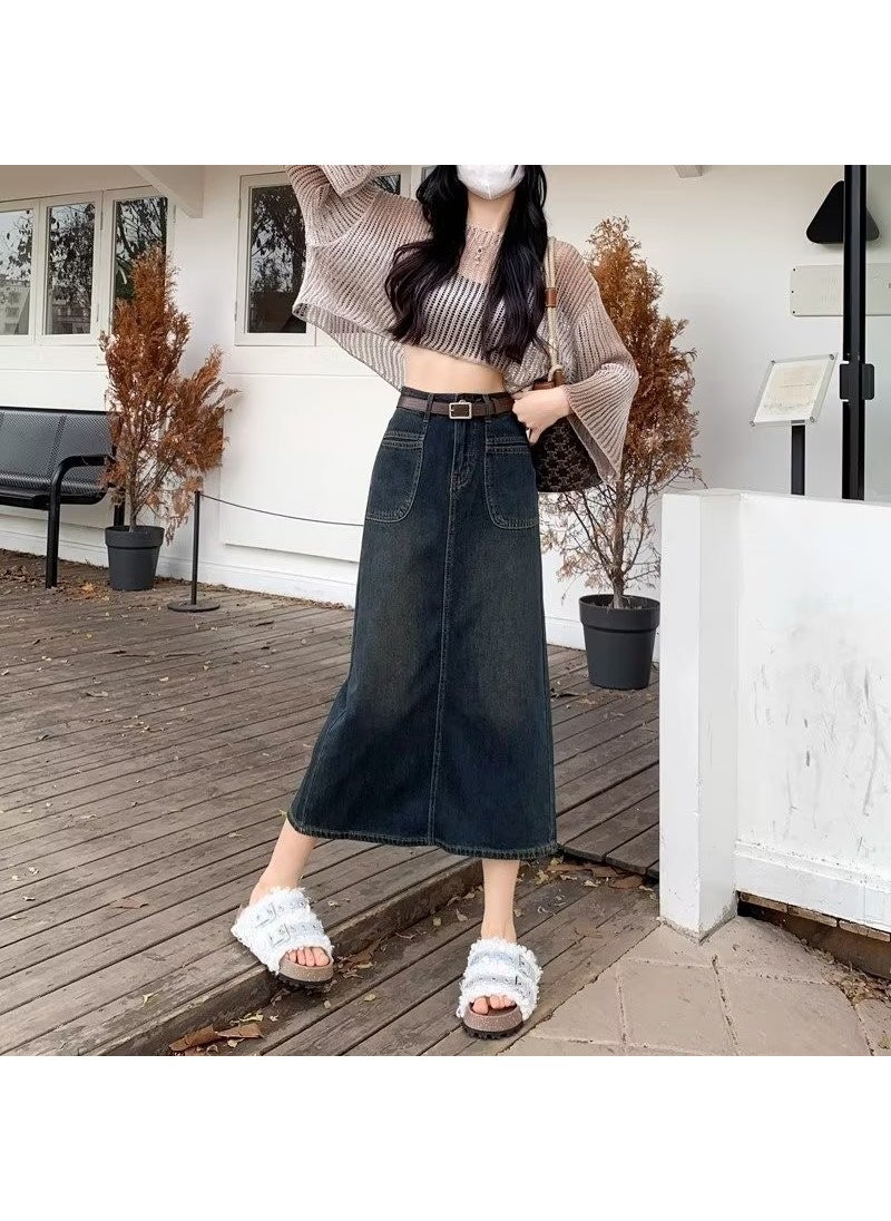 Generic - High Waist Mid-Length A-Line Denim Skirt for Women Spring Autumn Casual Style Comfortable Fit Cotton Material Skirt Blue - Image 1