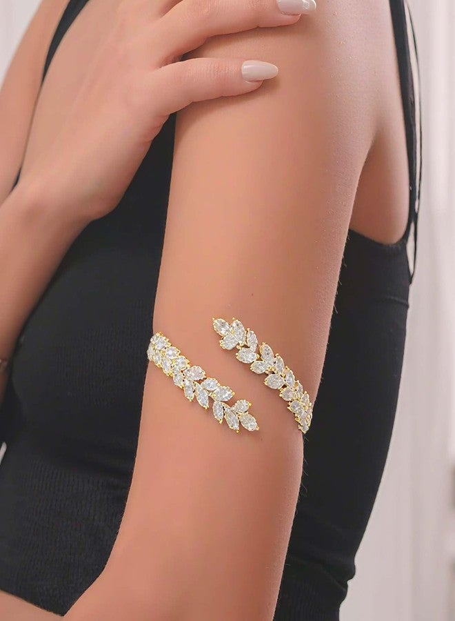 يور أولويز تشارم سوار ذراع مرصع بأحجار الراين الذهبية من Your Always Charm للنساء، قابل للتعديل، لامع، مناسب لحفلات الزفاف - Image 2